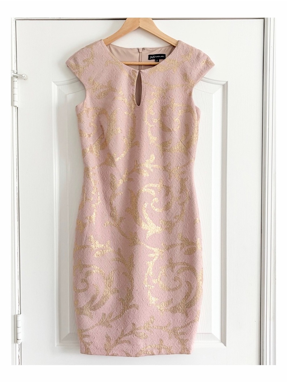 Jax Black Label Metallic Gold & Pink Sheath Dress Size 2 Formal